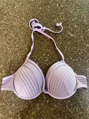 Lavender Padded Push-Up Textured Halter Bikini Top Summer Beach Pool Vacation